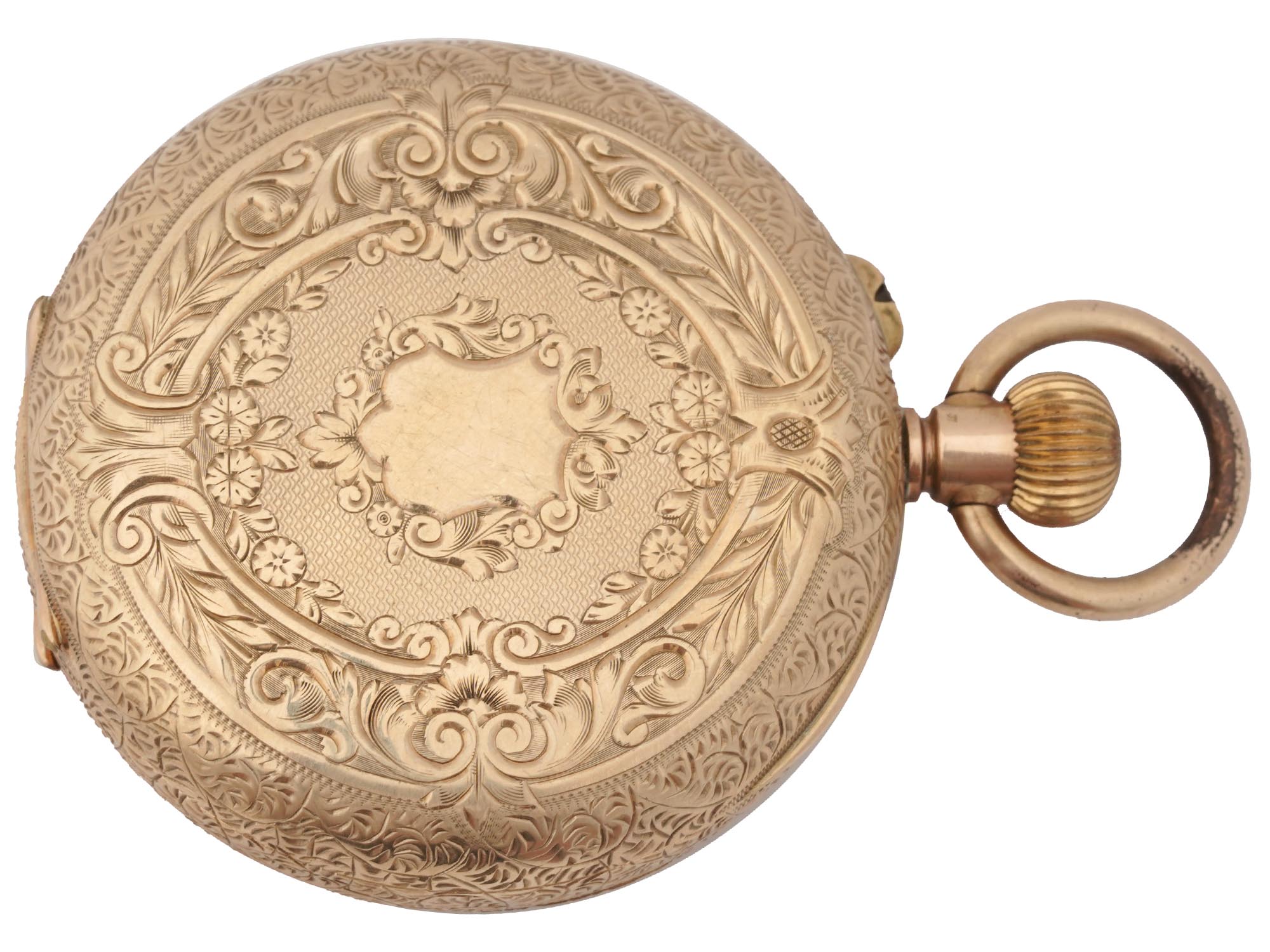 14K YELLOW GOLD AND JEWELS CUIVRE POCKET WATCH PIC-1